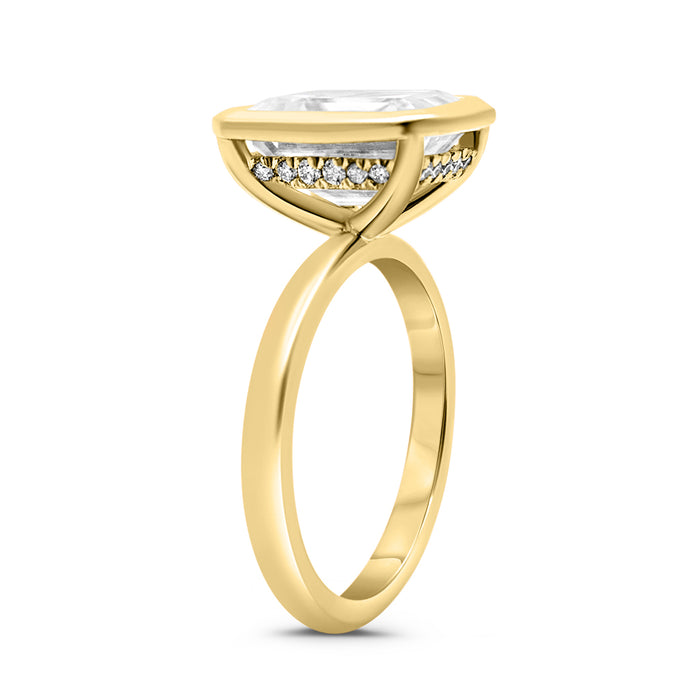 Danae | Bezel Emerald Hidden Halo 14K Yellow Gold Engagement Ring - Diamond Daughters, Top Side View