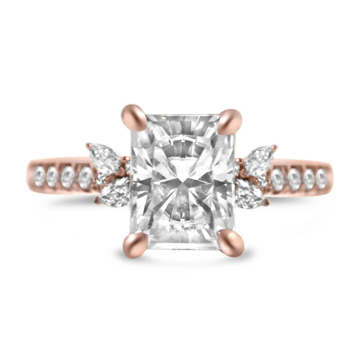 Amber| Radiant Accent Stone 14K Rose Gold Engagement Ring - Diamond Daughters, Front View