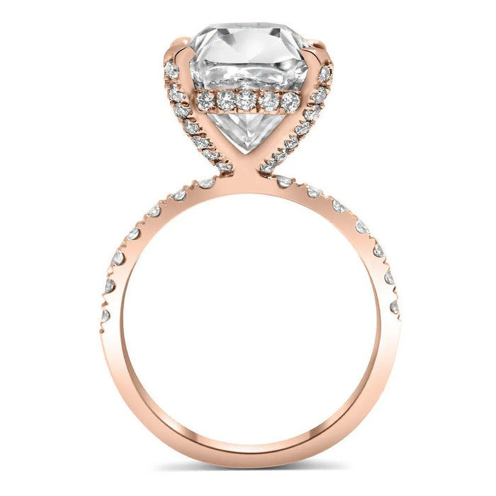 Anna | Elongated Cushion Cut Hidden Halo Accent Stones On Shank And Prongs 14K Rose Gold Engagement Ring - Diamond Daughters, Top View