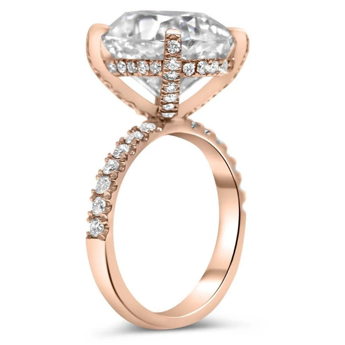 Anna | Elongated Cushion Cut Hidden Halo Accent Stones On Shank And Prongs 14K Rose Gold Engagement Ring - Diamond Daughters, Top Side View