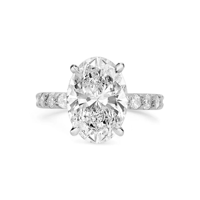 Avery | Oval Cut Hidden Halo Shank Accent Stone 14K White Gold Engagement Ring - Diamond Daughters, Front View