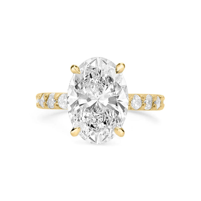 Avery | Oval Cut Hidden Halo Shank Accent Stone 14K Yellow Gold Engagement Ring - Diamond Daughters, Front View