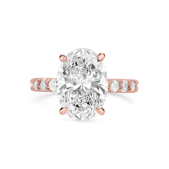 Avery | Oval Cut Hidden Halo Shank Accent Stone 14K Rose Gold Engagement Ring - Diamond Daughters, Front View