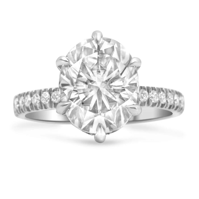 Henna | Oval Cut Hidden Halo Pave Band 14K White Gold Engagement Ring - Diamond Daughters, Front View