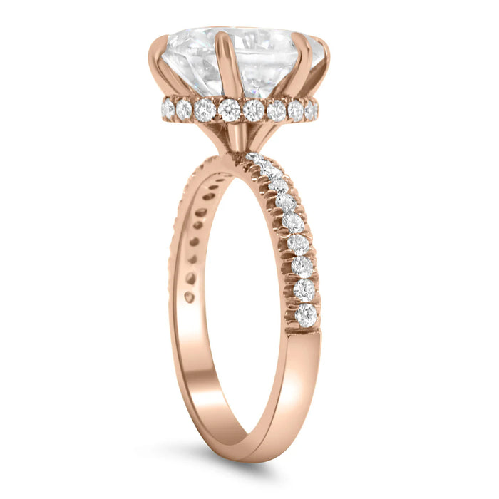 Henna | Oval Cut Hidden Halo Pave Band 14K Rose Gold Engagement Ring - Diamond Daughters, Top Side View