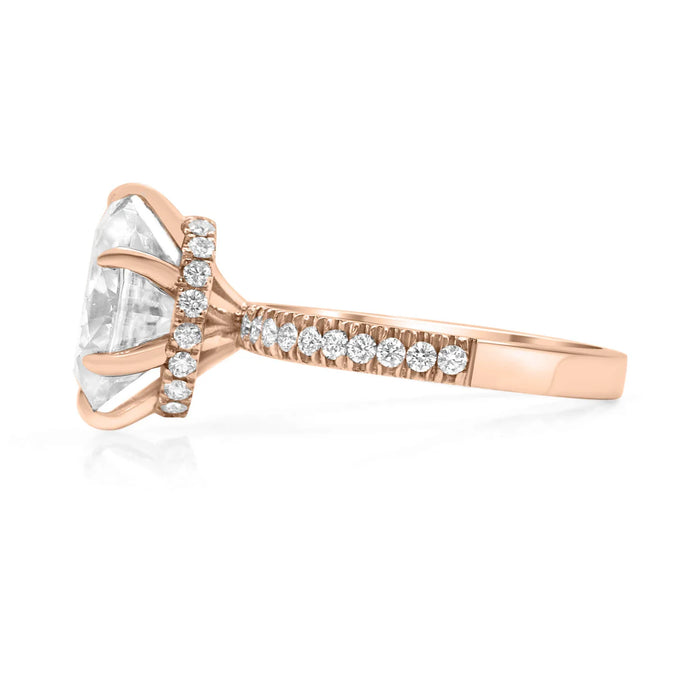 Henna | Oval Cut Hidden Halo Pave Band 14K Rose Gold Engagement Ring - Diamond Daughters, Side View