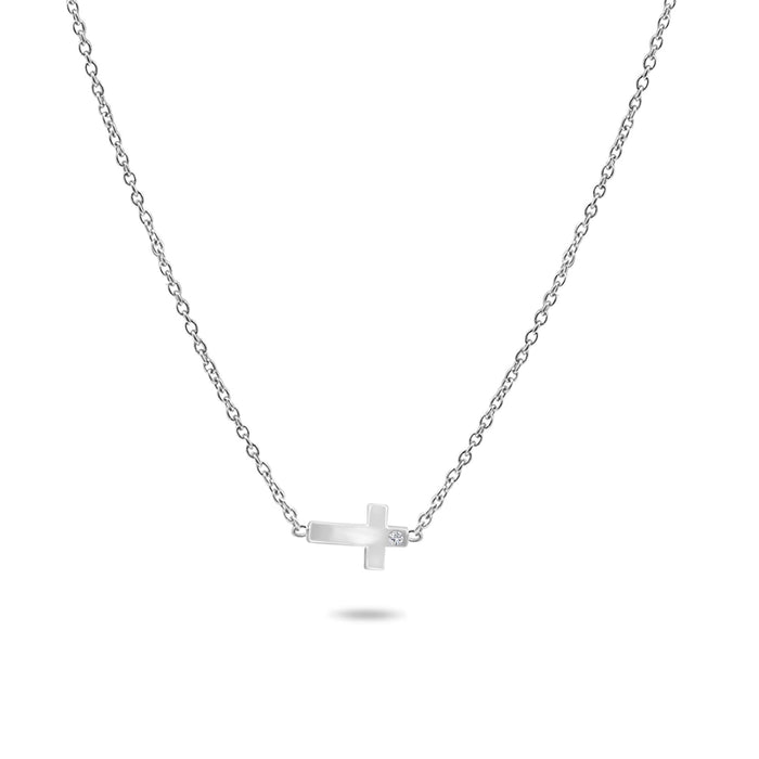 Horizontal Little Cross Necklace in 14K Solid Gold - Diamond Daughters