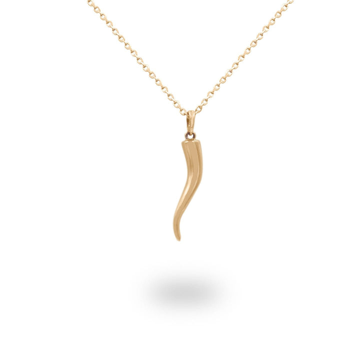 Italian Horn Good Luck Charm Pendant In 14K Solid Gold - Diamond Daughters