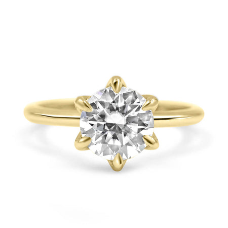 Jade | Round 6 Prong Flower Head Hidden Halo 14K Yellow Gold Engagement Ring - Diamond Daughters, Front View 