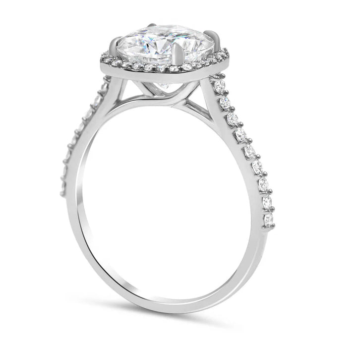 Jasmine | Cushion Cut Halo Diamond Band 14K White Gold Engagement Ring - Diamond Daughters, Top Side View