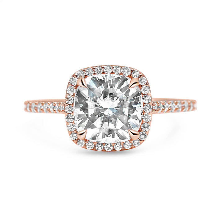 Jasmine | Cushion Cut Halo Diamond Band 14K Rose Gold Engagement Ring - Diamond Daughters, Front View