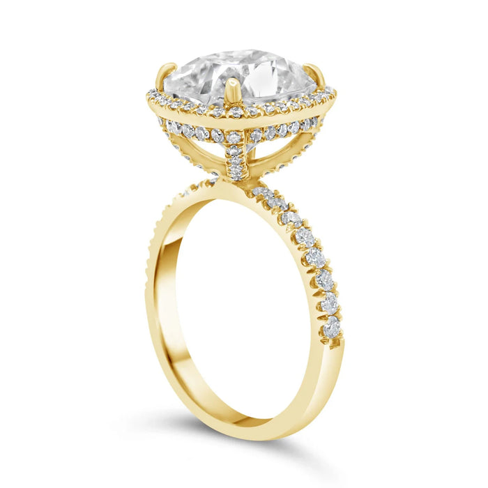 Jaymi | Elongated Cushion Halo Shank Accent Diamond 14K Yellow Gold Engagement Ring - Diamond Daughters, Top Side View  