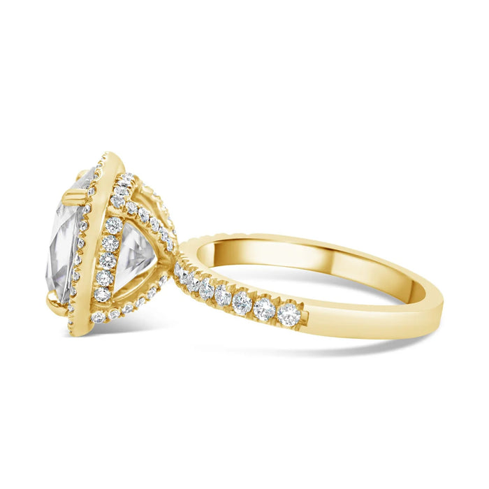 Jaymi | Elongated Cushion Halo Shank Accent Diamond 14K Yellow Gold Engagement Ring - Diamond Daughters, Side View 