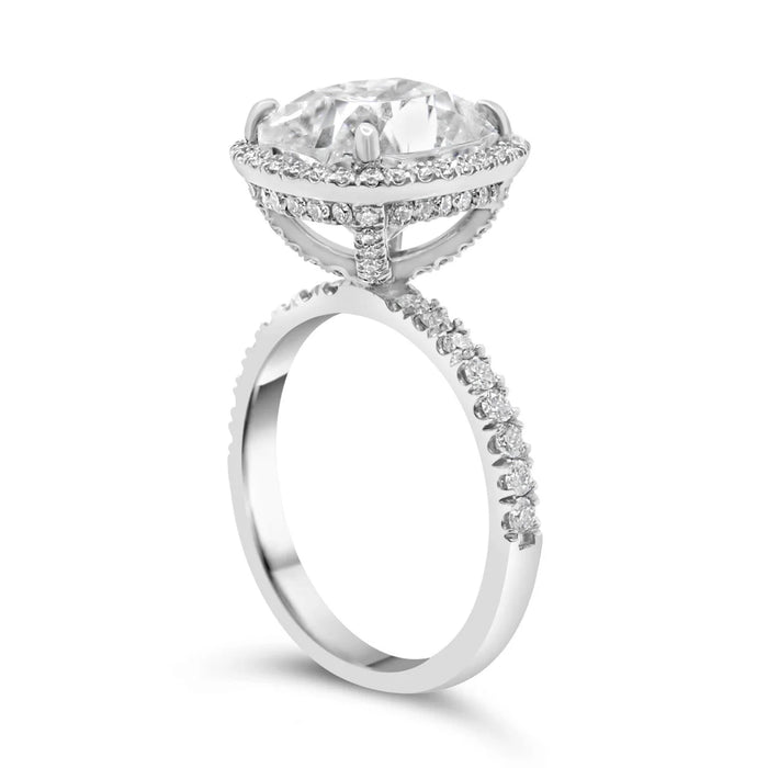 Jaymi | Elongated Cushion Halo Shank Accent Diamond 14K White Gold Engagement Ring - Diamond Daughters, Top Side View 