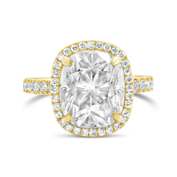 Jaymi | Elongated Cushion Halo Shank Accent Diamond 14K Yellow Gold Engagement Ring - Diamond Daughters, Front View 