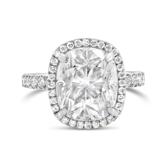 Jaymi | Elongated Cushion Halo Shank Accent Diamond 14K White Gold Engagement Ring - Diamond Daughters, Front View 