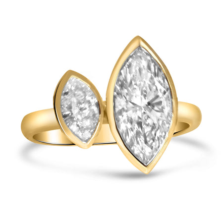 Jessica | Bezel Toi-et-moi 2 Stone Marquise 14K Yellow Gold Engagement Ring - Diamond Daughters, Front View 