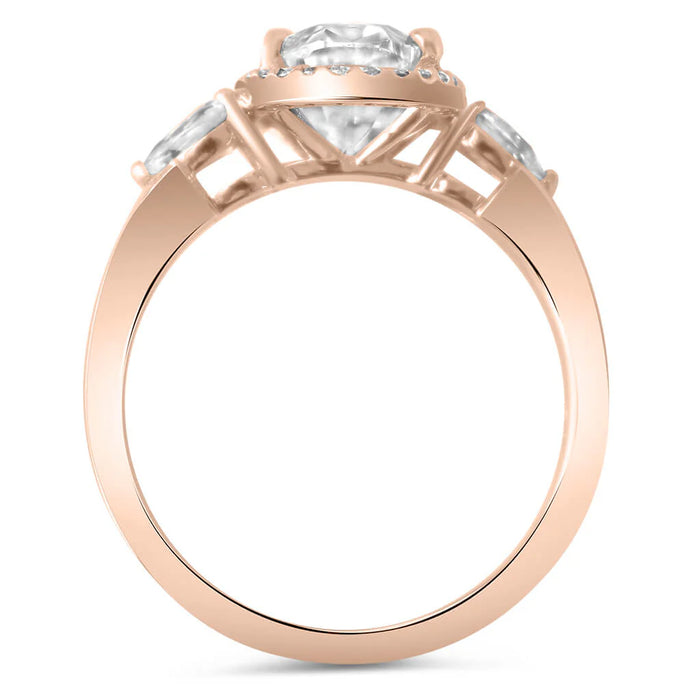 Jordyn | Oval Halo Pear Accent Stone 14K Rose Gold Engagement Ring - Diamond Daughters, Top View