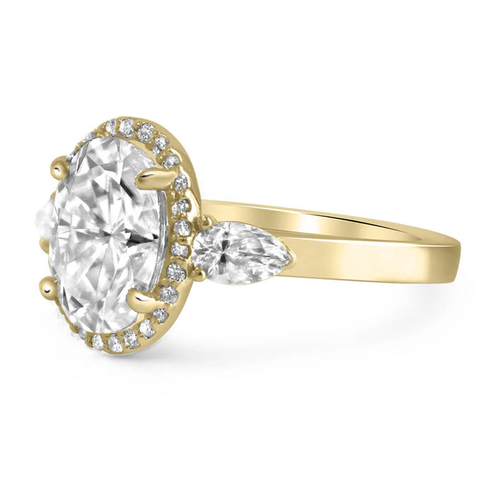 Jordyn | Oval Halo Pear Accent Stone 14K Yellow Gold Engagement Ring - Diamond Daughters, Side View