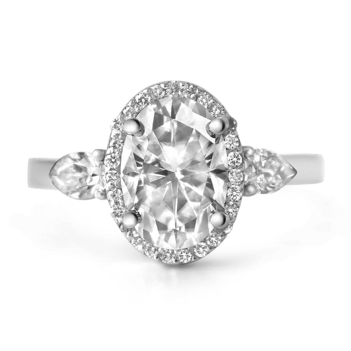 Jordyn | Oval Halo Pear Accent Stone 14K White Gold Engagement Ring - Diamond Daughters, Front View