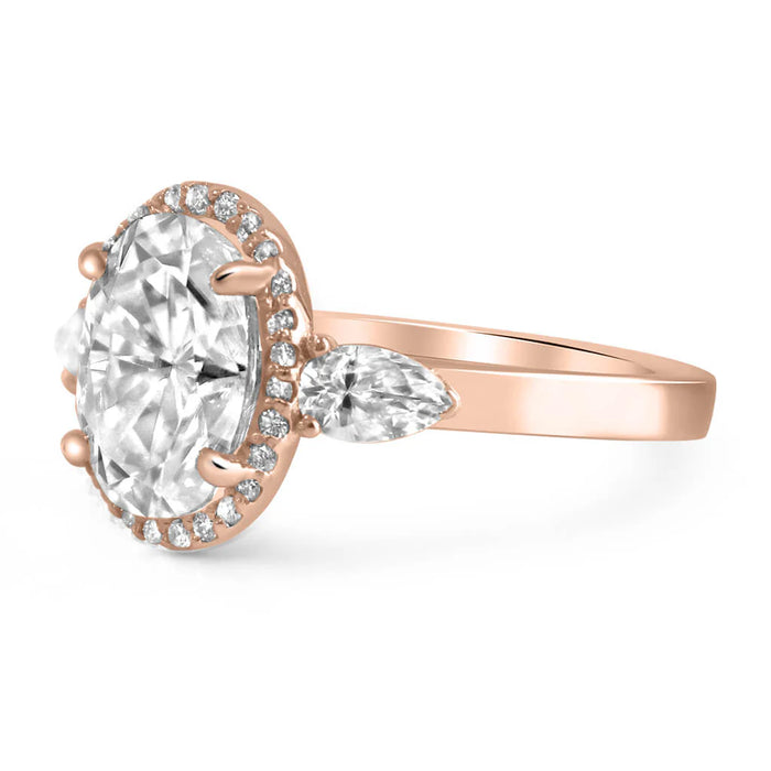 Jordyn | Oval Halo Pear Accent Stone 14K Rose Gold Engagement Ring - Diamond Daughters, Side View