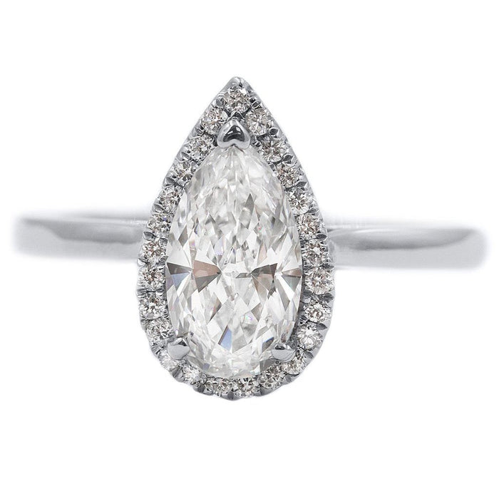 JULIE | Pear Shape Halo Cathedral Engagement Ring - Diamond Daughters