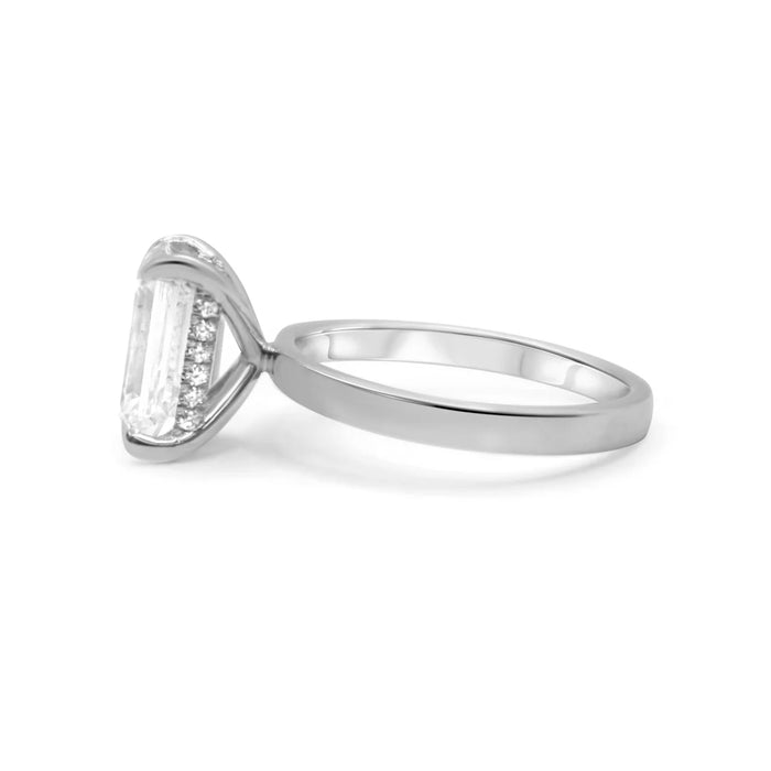 Karla | Emerald Hidden Halo 14K White Gold Engagement Ring - Diamond Daughters, Side View