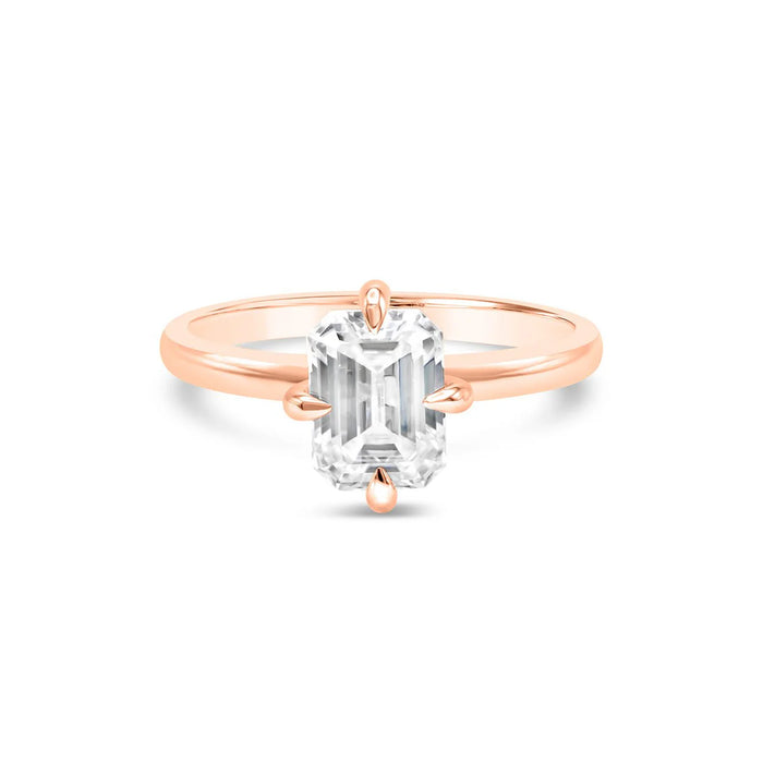 Kayla | Emerald Cut Solitaire 14K Rose Gold Engagement Ring - Diamond Daughters, Front View