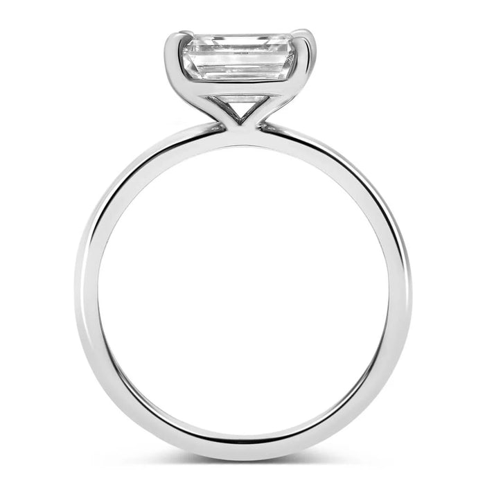 Maci | East West Emerald Cut Solitaire 14K White Gold Engagement Ring - Diamond Daughters, Front View