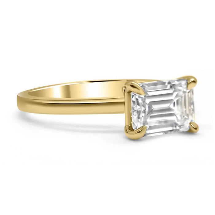 Maci | East West Emerald Cut Solitaire 14K Yellow Gold Engagement Ring - Diamond Daughters, Front Side View