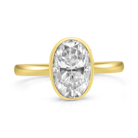 Melissa | Oval Cut Bezel 14K Yellow Gold Engagement Ring - Diamond Daughters, Front View