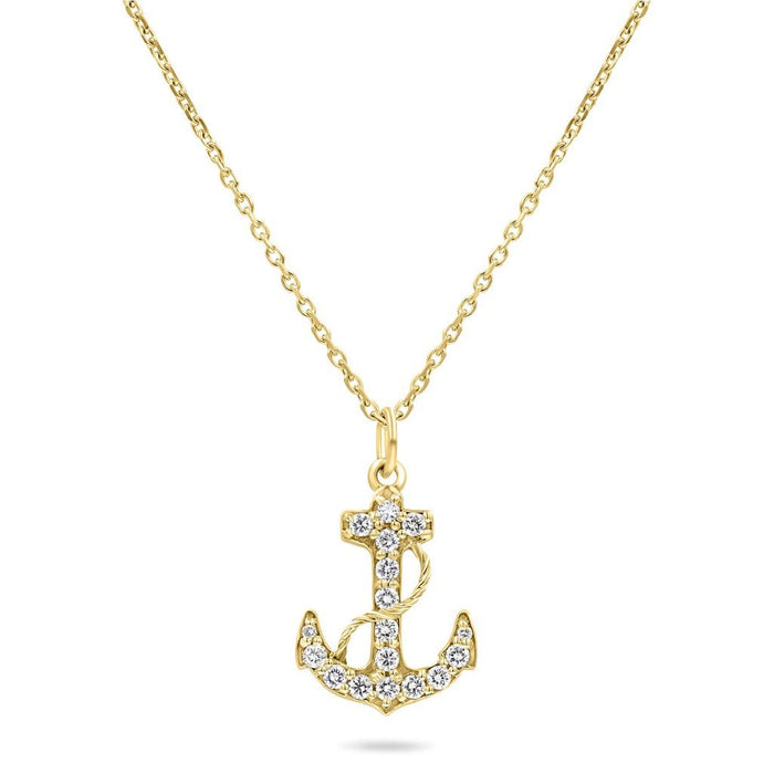 Navy Fouled Anchor Necklace With Diamonds In Solid Gold - Diamond Daughters