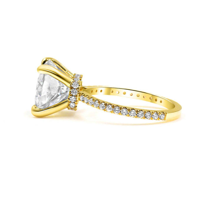 Neva | Cushion Hidden Accent Stone 14K Yellow Gold Engagement Ring - Diamond Daughters, Side View