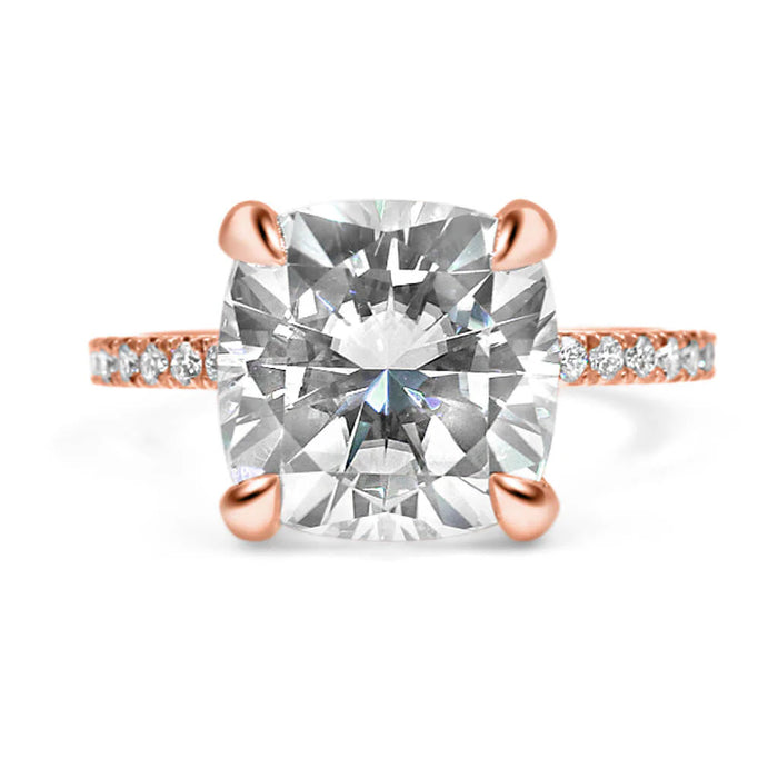 Neva | Cushion Hidden Accent Stone 14K Rose Gold Engagement Ring - Diamond Daughters, Front View