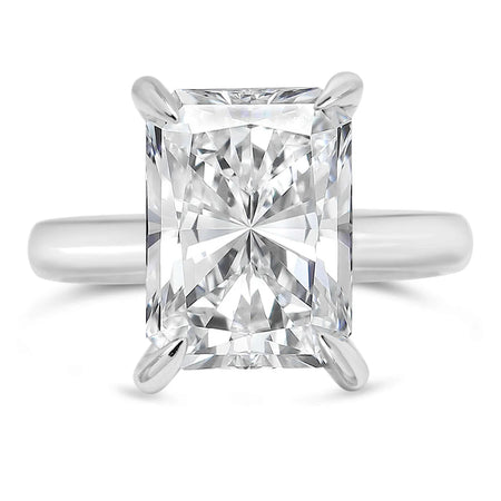 Nishika | Radiant Cut Cathedral Hidden Halo 14K White Gold Engagement Ring - Diamond Daughters, Front View