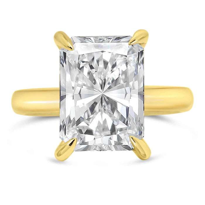 Nishika | Radiant Cut Cathedral Hidden Halo 14K Yellow Gold Engagement Ring - Diamond Daughters, Front View