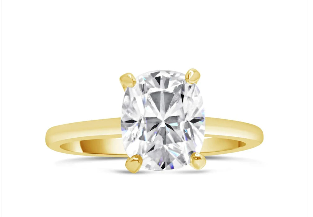 Rose | Elongated Cushion Moissanite 14k Yellow Gold Engagement Ring - Diamond Daughters, Front View