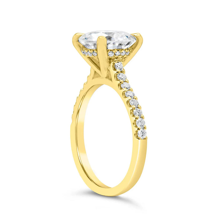 Sanji | Round Cathedral Hidden Halo Accent Stone 14K Yellow Gold Engagement Ring - Diamond Daughters, Top Side View