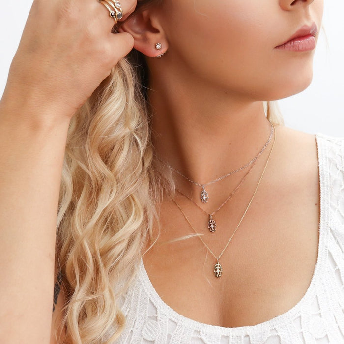STRENGTH HAMSA Large Diamond Necklace in 14K Solid Gold - Diamond Daughters