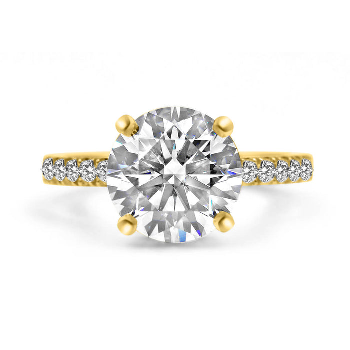 Round Moissanite Hidden Halo Pave 14K Yellow Gold Engagement Ring Front View