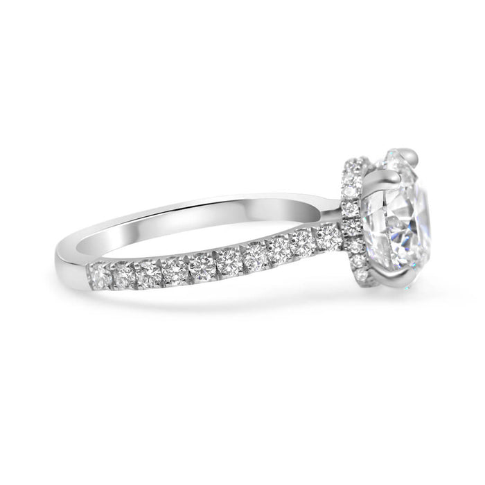 Round Moissanite Hidden Halo Pave 14K White Gold Engagement Ring, Side View