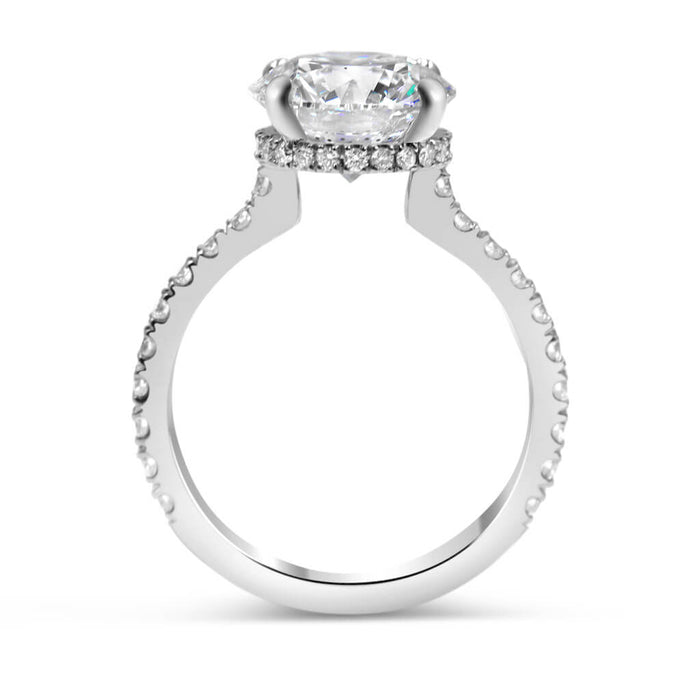 Round Moissanite Hidden Halo Pave 14K White Gold Engagement Ring